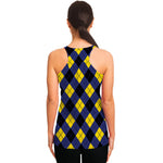 Blue Black And Yellow Argyle Print Women's Racerback Tank Top