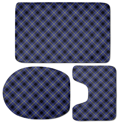Blue Black And Yellow Plaid Print 3 Piece Bath Mat Set