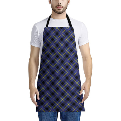 Blue Black And Yellow Plaid Print Apron