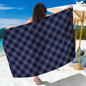 Blue Black And Yellow Plaid Print Beach Sarong Wrap