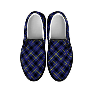 Blue Black And Yellow Plaid Print Black Slip On Shoes