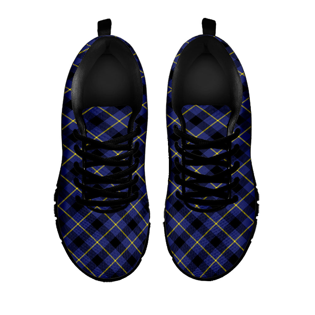 Blue Black And Yellow Plaid Print Black Sneakers