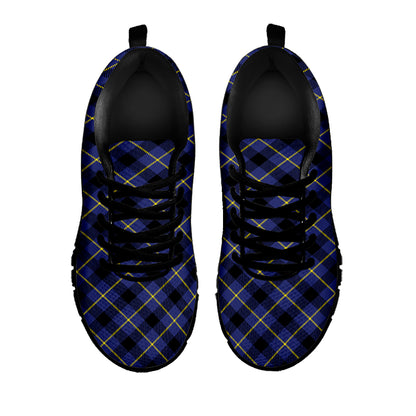 Blue Black And Yellow Plaid Print Black Sneakers
