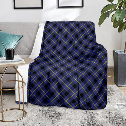 Blue Black And Yellow Plaid Print Blanket