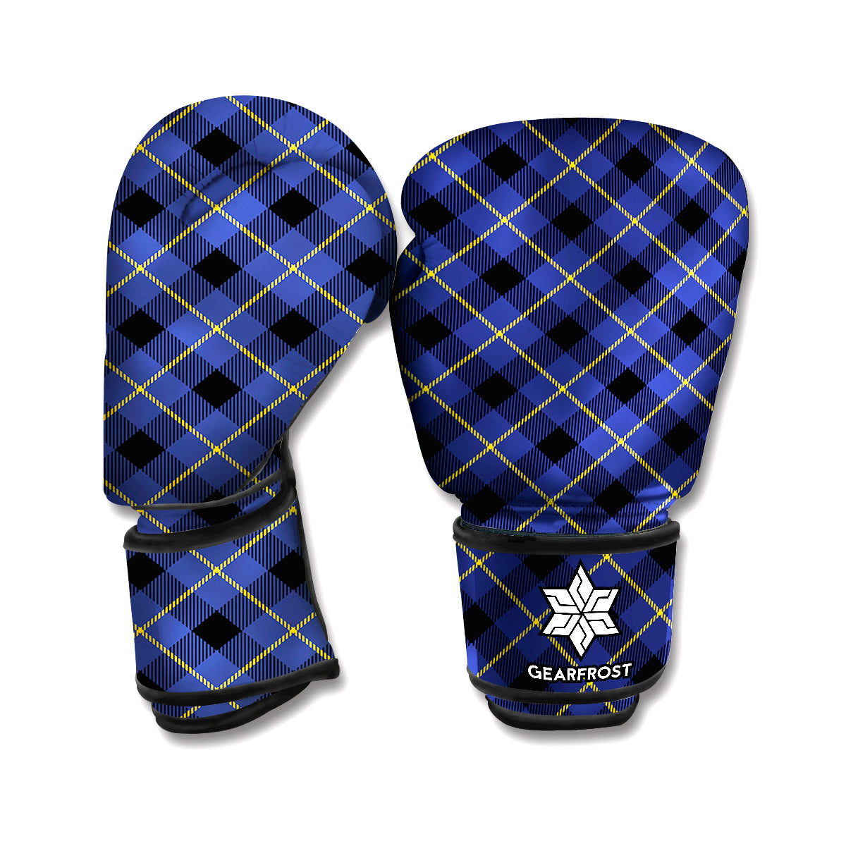Blue Black And Yellow Plaid Print Boxing Gloves