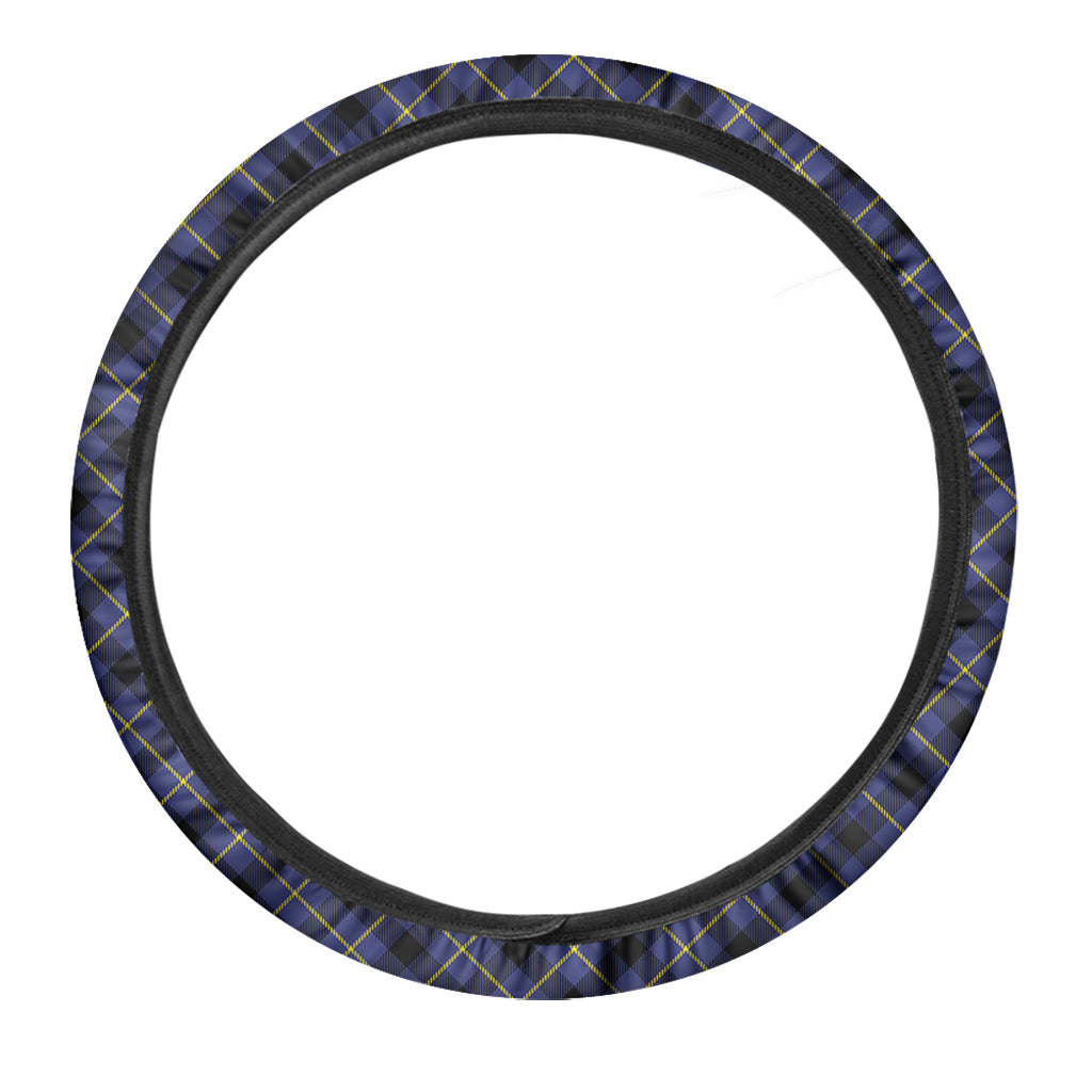 Blue Black And Yellow Plaid Print Car Steering Wheel Cover