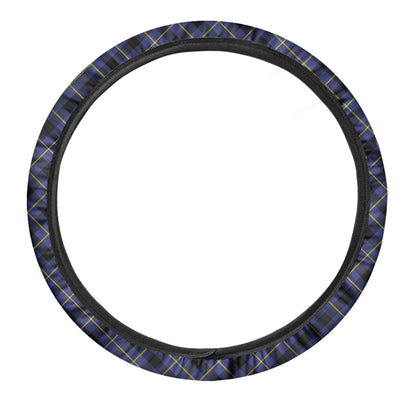 Blue Black And Yellow Plaid Print Car Steering Wheel Cover