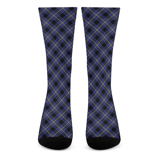 Blue Black And Yellow Plaid Print Crew Socks