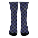 Blue Black And Yellow Plaid Print Crew Socks