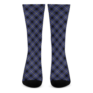 Blue Black And Yellow Plaid Print Crew Socks