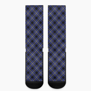 Blue Black And Yellow Plaid Print Crew Socks