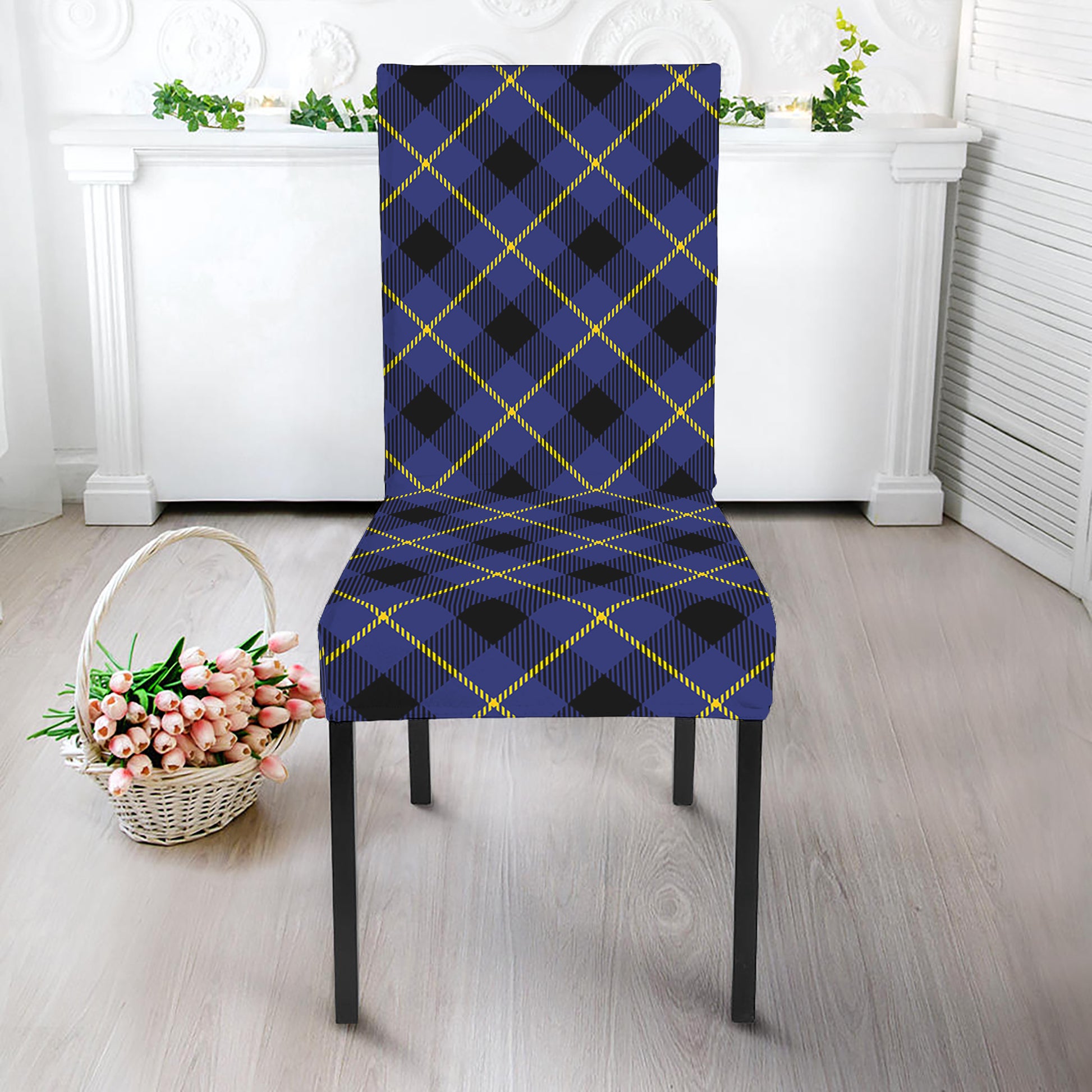 Blue Black And Yellow Plaid Print Dining Chair Slipcover
