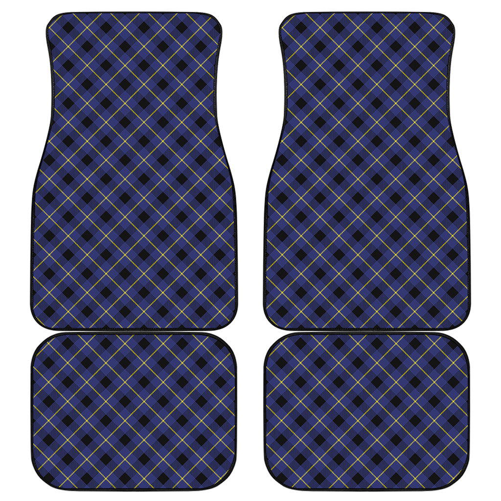 Blue Black And Yellow Plaid Print Front and Back Car Floor Mats