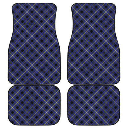 Blue Black And Yellow Plaid Print Front and Back Car Floor Mats