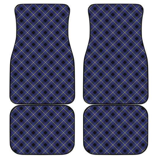 Blue Black And Yellow Plaid Print Front and Back Car Floor Mats