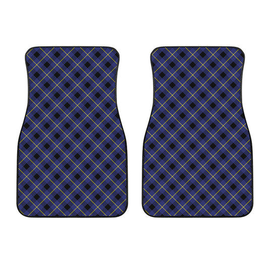 Blue Black And Yellow Plaid Print Front Car Floor Mats