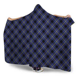 Blue Black And Yellow Plaid Print Hooded Blanket