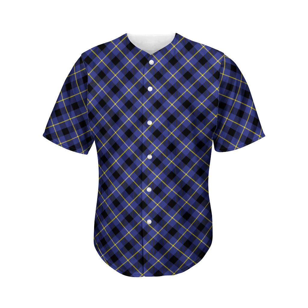 Blue Black And Yellow Plaid Print Men's Baseball Jersey