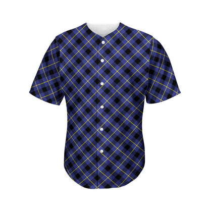 Blue Black And Yellow Plaid Print Men's Baseball Jersey