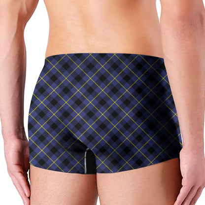 Blue Black And Yellow Plaid Print Men's Boxer Briefs
