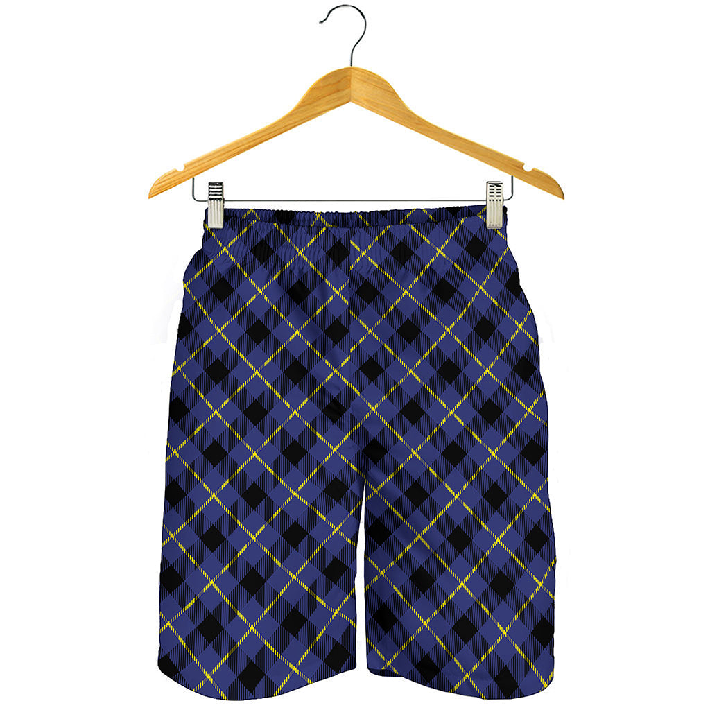 Blue Black And Yellow Plaid Print Men's Shorts