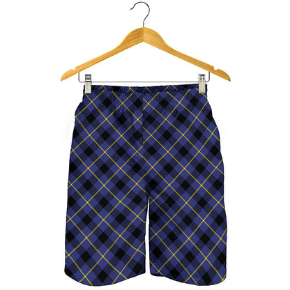 Blue Black And Yellow Plaid Print Men's Shorts