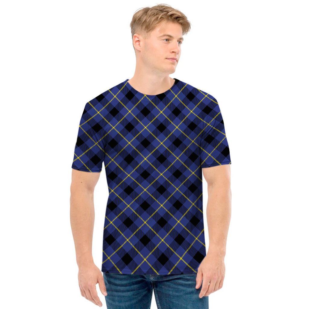 Blue Black And Yellow Plaid Print Men's T-Shirt
