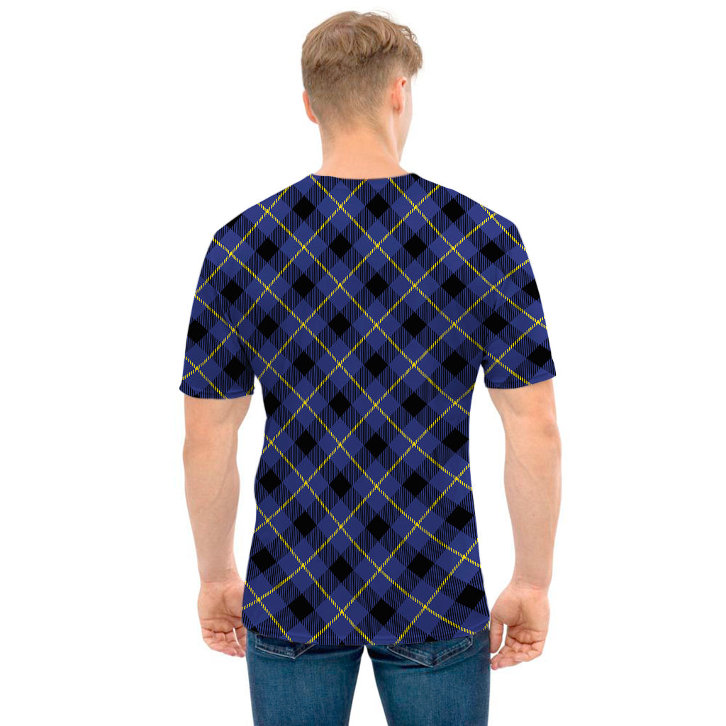 Blue Black And Yellow Plaid Print Men's T-Shirt