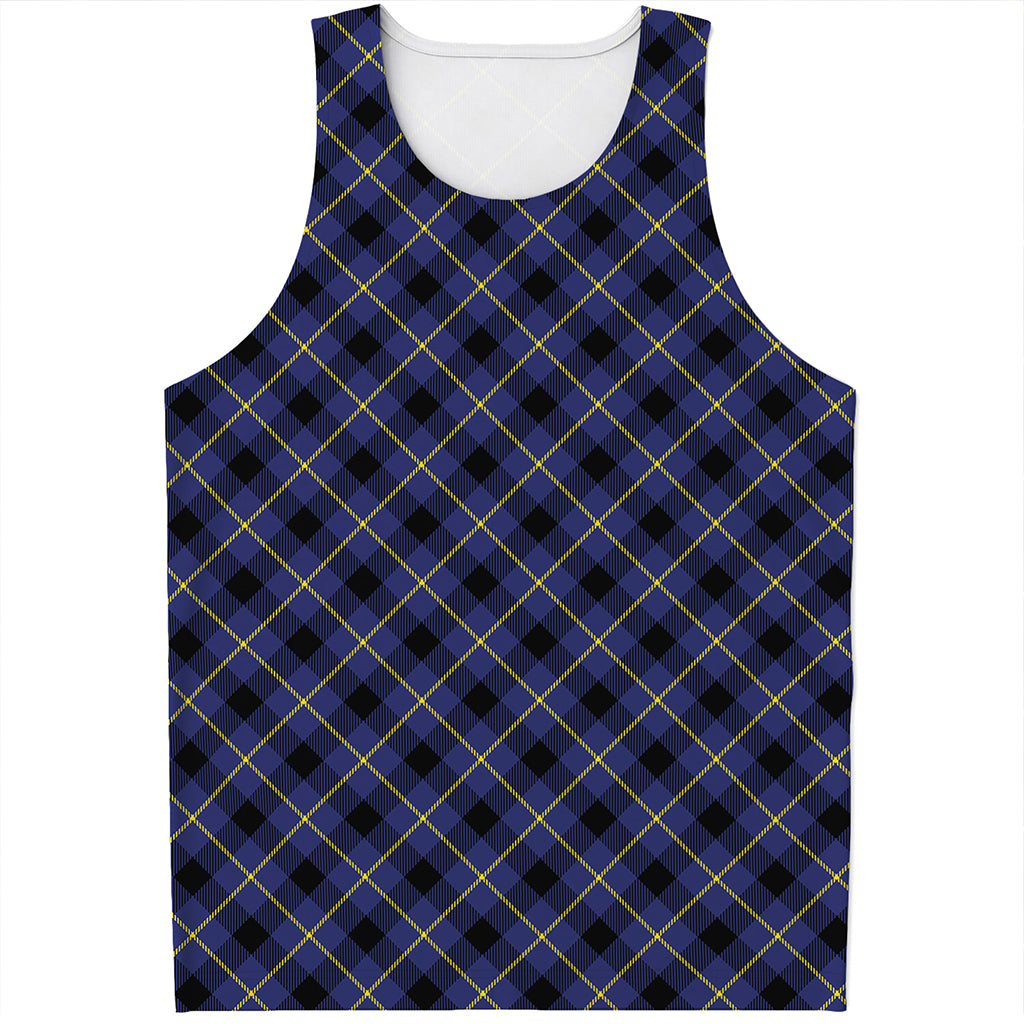 Blue Black And Yellow Plaid Print Men's Tank Top