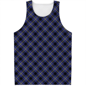 Blue Black And Yellow Plaid Print Men's Tank Top