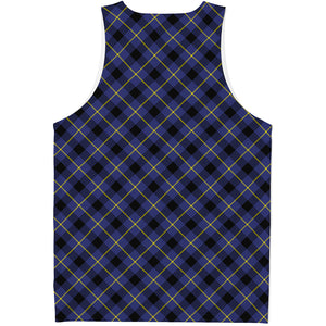 Blue Black And Yellow Plaid Print Men's Tank Top