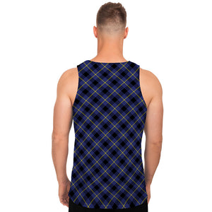 Blue Black And Yellow Plaid Print Men's Tank Top