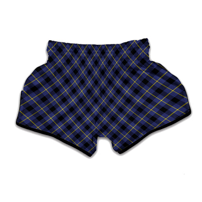 Blue Black And Yellow Plaid Print Muay Thai Boxing Shorts