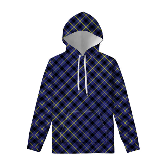 Blue Black And Yellow Plaid Print Pullover Hoodie