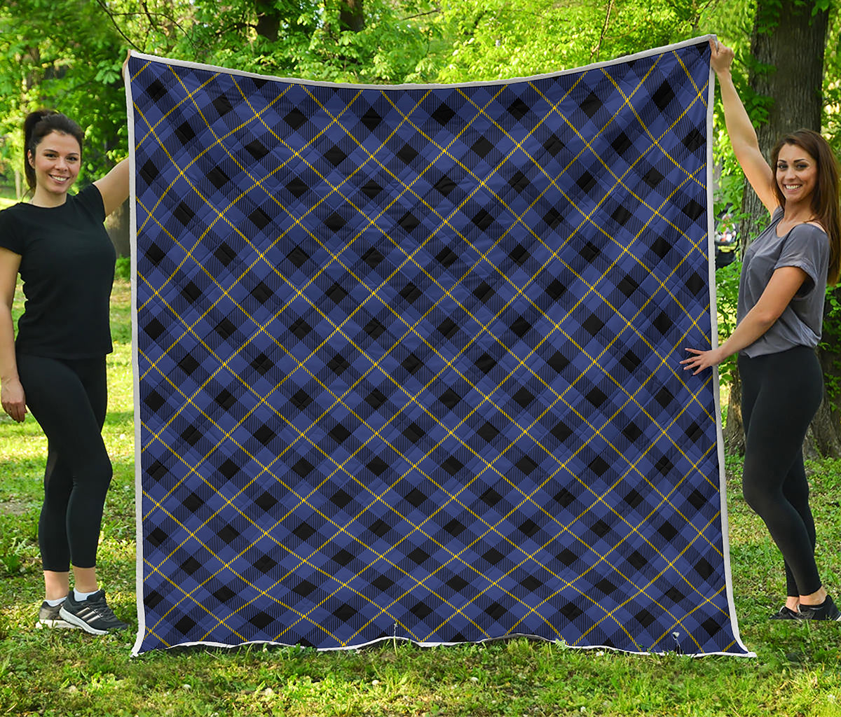 Blue Black And Yellow Plaid Print Quilt