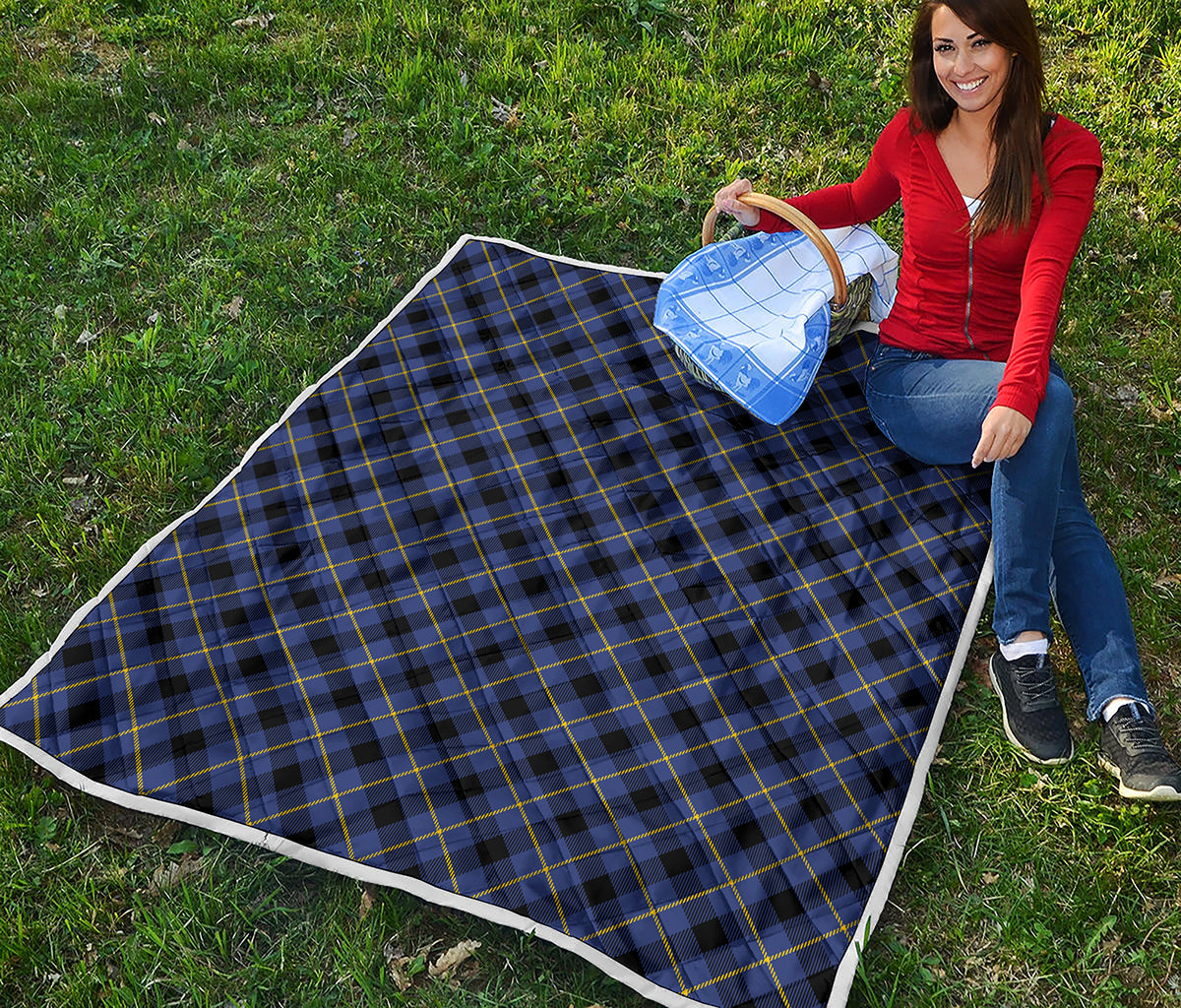 Blue Black And Yellow Plaid Print Quilt