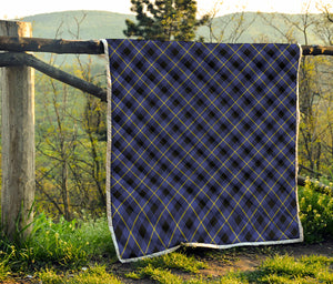 Blue Black And Yellow Plaid Print Quilt