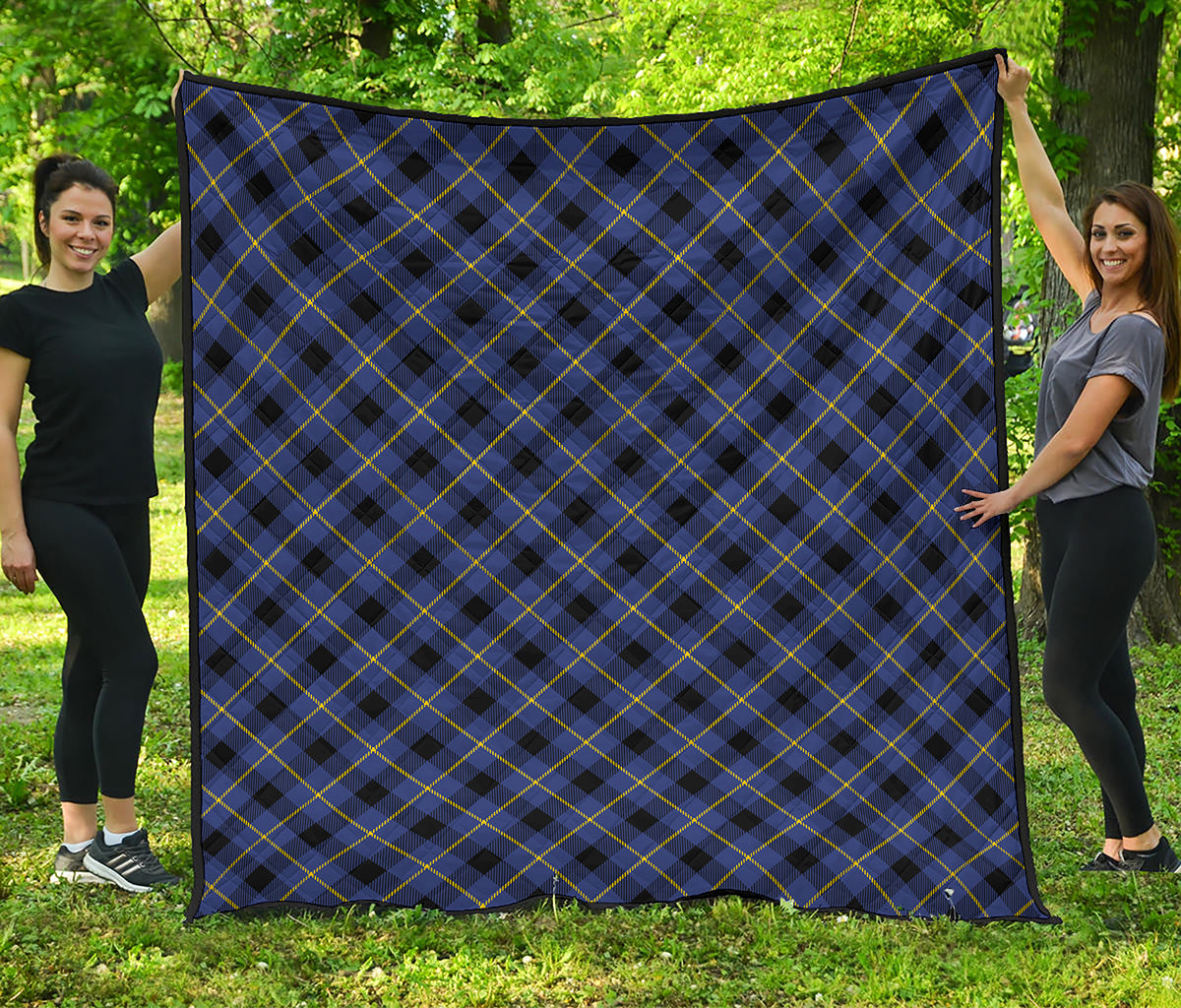 Blue Black And Yellow Plaid Print Quilt