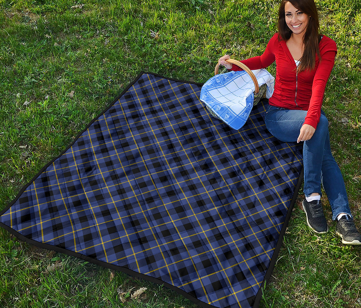 Blue Black And Yellow Plaid Print Quilt