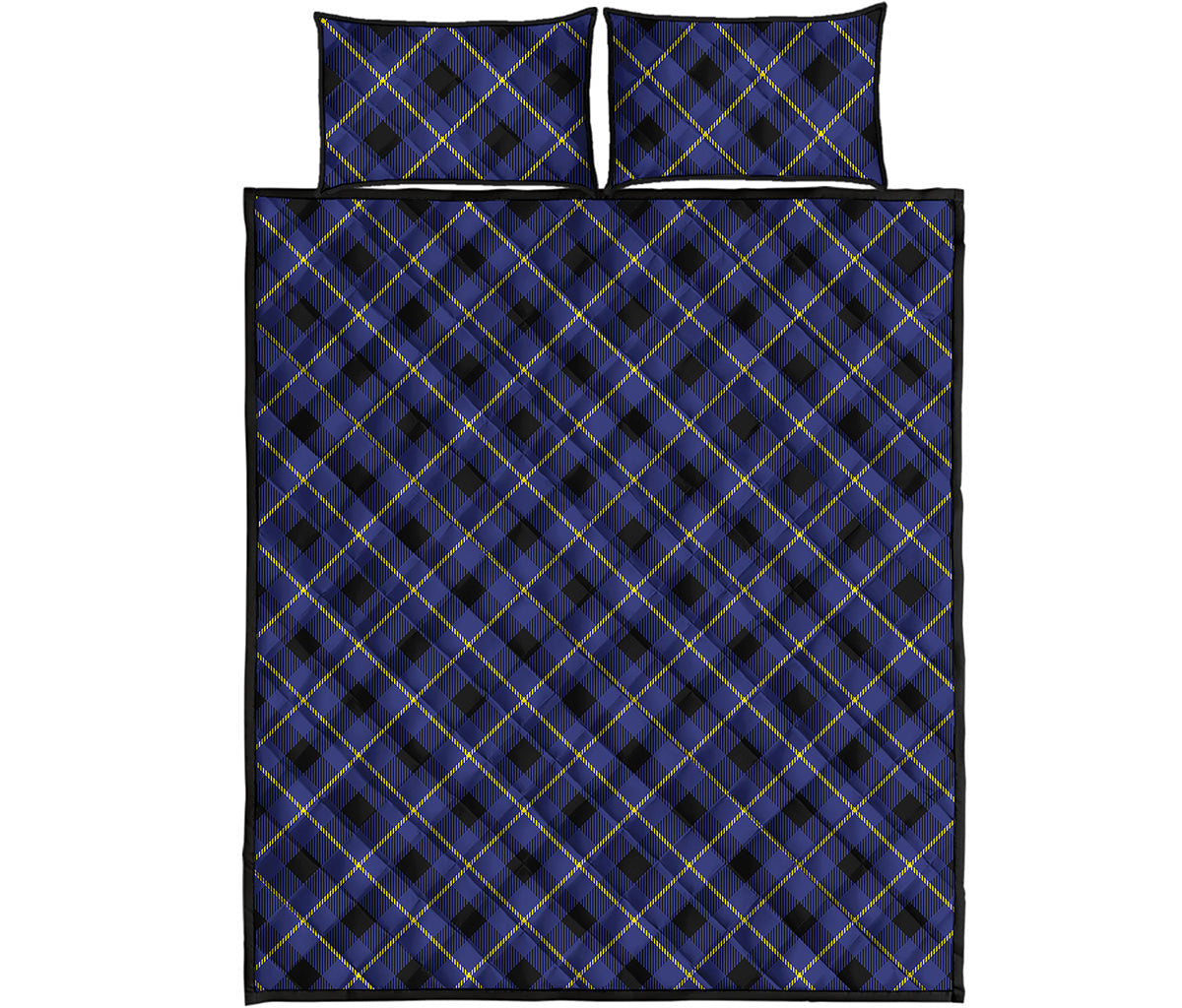 Blue Black And Yellow Plaid Print Quilt Bed Set