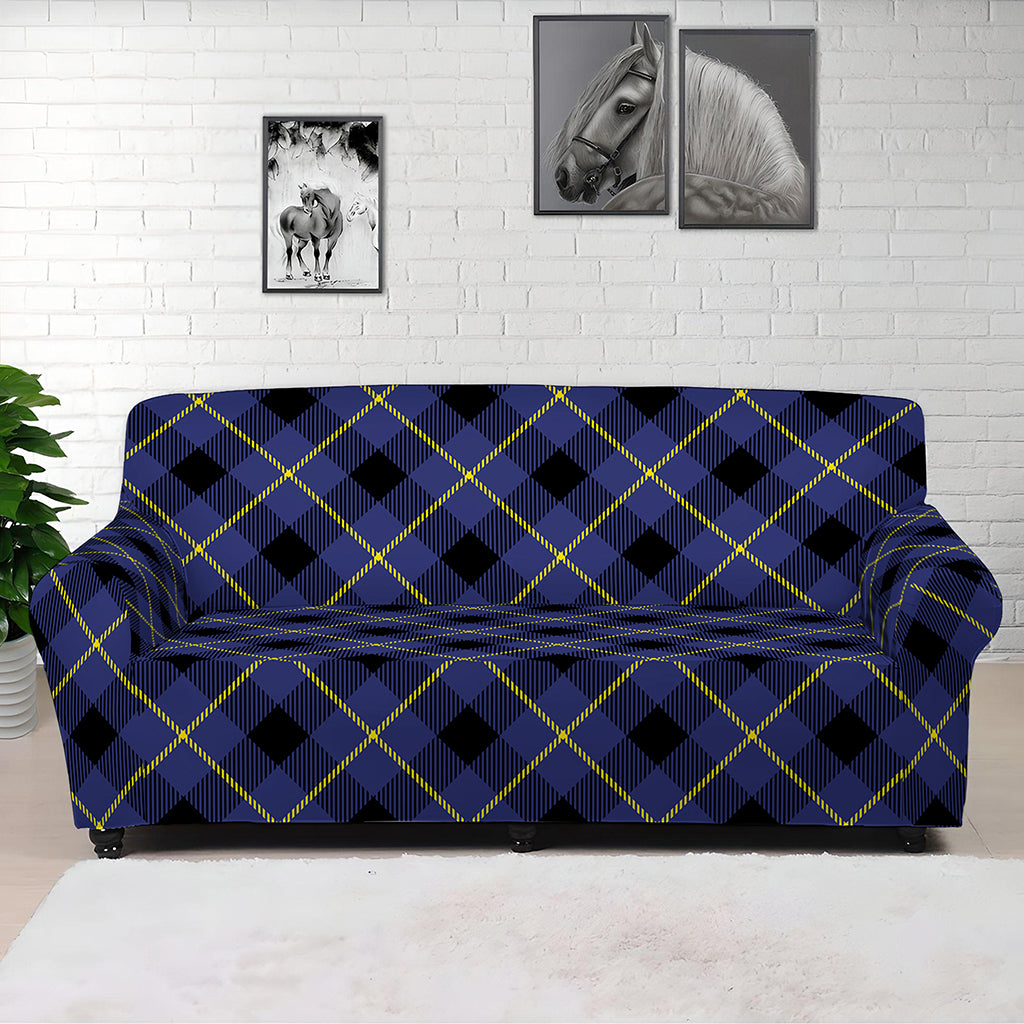 Blue Black And Yellow Plaid Print Sofa Cover