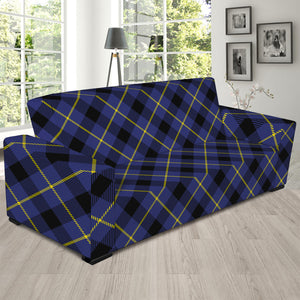 Blue Black And Yellow Plaid Print Sofa Slipcover