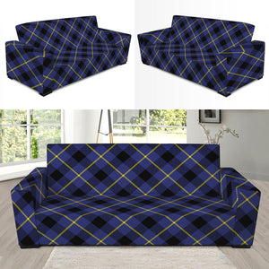 Blue Black And Yellow Plaid Print Sofa Slipcover