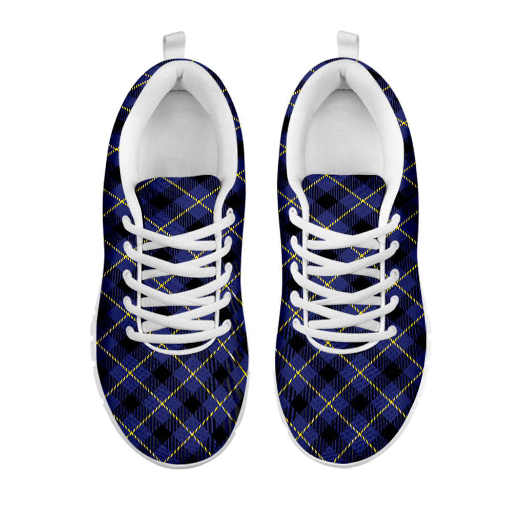 Blue Black And Yellow Plaid Print White Sneakers