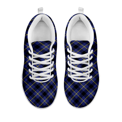 Blue Black And Yellow Plaid Print White Sneakers