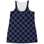 Blue Black And Yellow Plaid Print Women's Racerback Tank Top