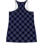 Blue Black And Yellow Plaid Print Women's Racerback Tank Top