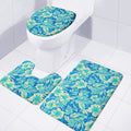 Blue Blossom Tropical Pattern Print 3 Piece Bath Mat Set