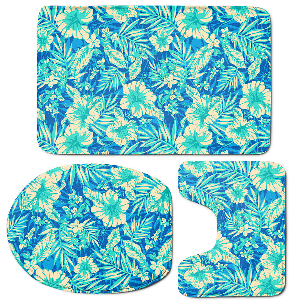 Blue Blossom Tropical Pattern Print 3 Piece Bath Mat Set