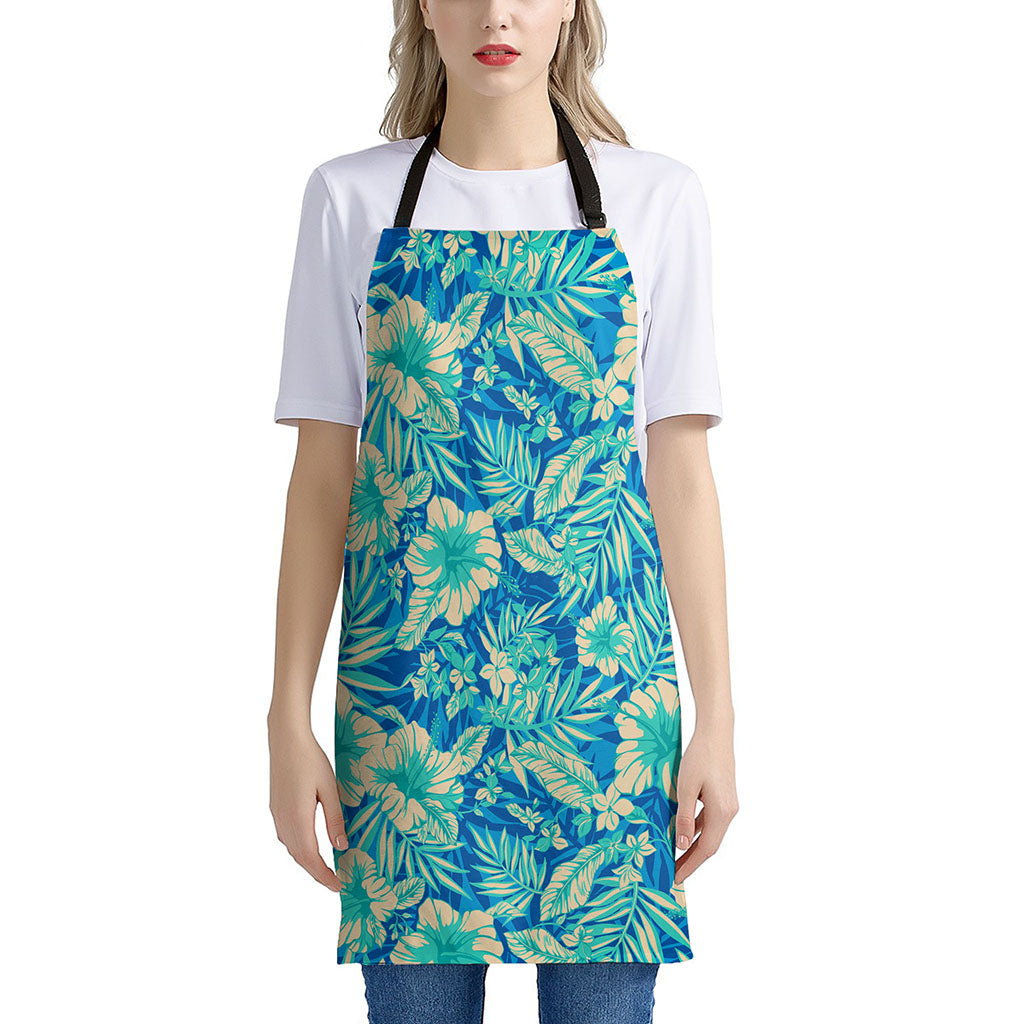 Blue Blossom Tropical Pattern Print Apron